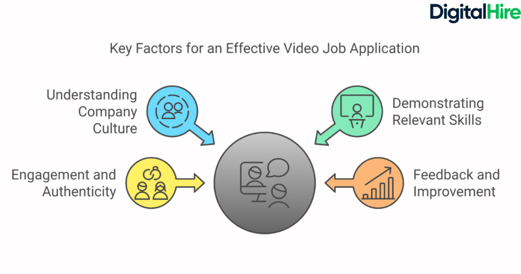 Text based image showing the key factors for an effective video job board application